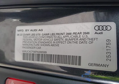 2023 Audi S5 Sportback Premium Plus Tfsi Quattro Tiptronic из США, поврежденный, VIN WAUC4CF56PA066589